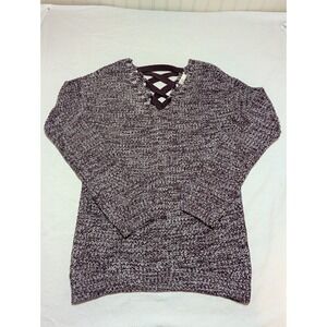 SO Heritage Women Burgundy Marled Lace Up Back Knit Sweater XS